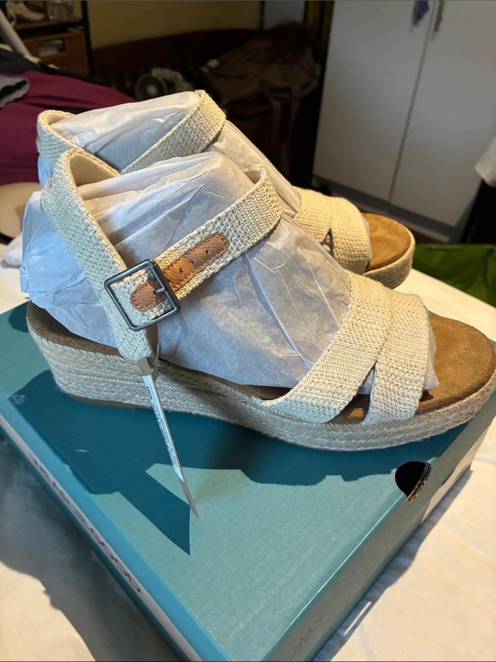 Toms Beige Woven Espadrille Wedge Sandals